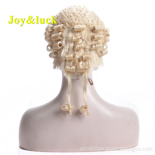 Handmade Synthetic Court Judge Lawyer Wig Blonde Color Regular Curl for Men or Women Traditional British Classic Barrister Wigs